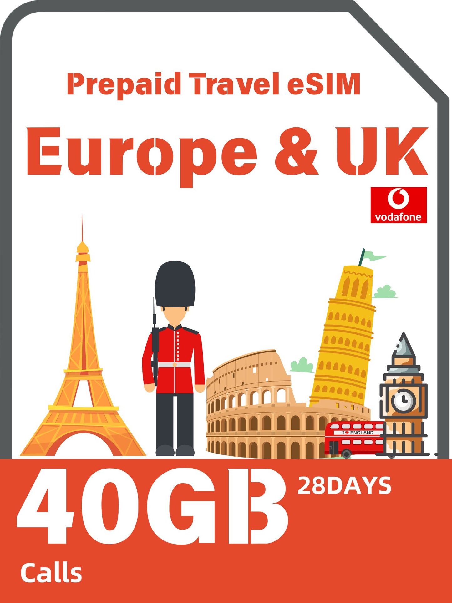 Europe & UK Prepaid Travel eSIM - Vodafone