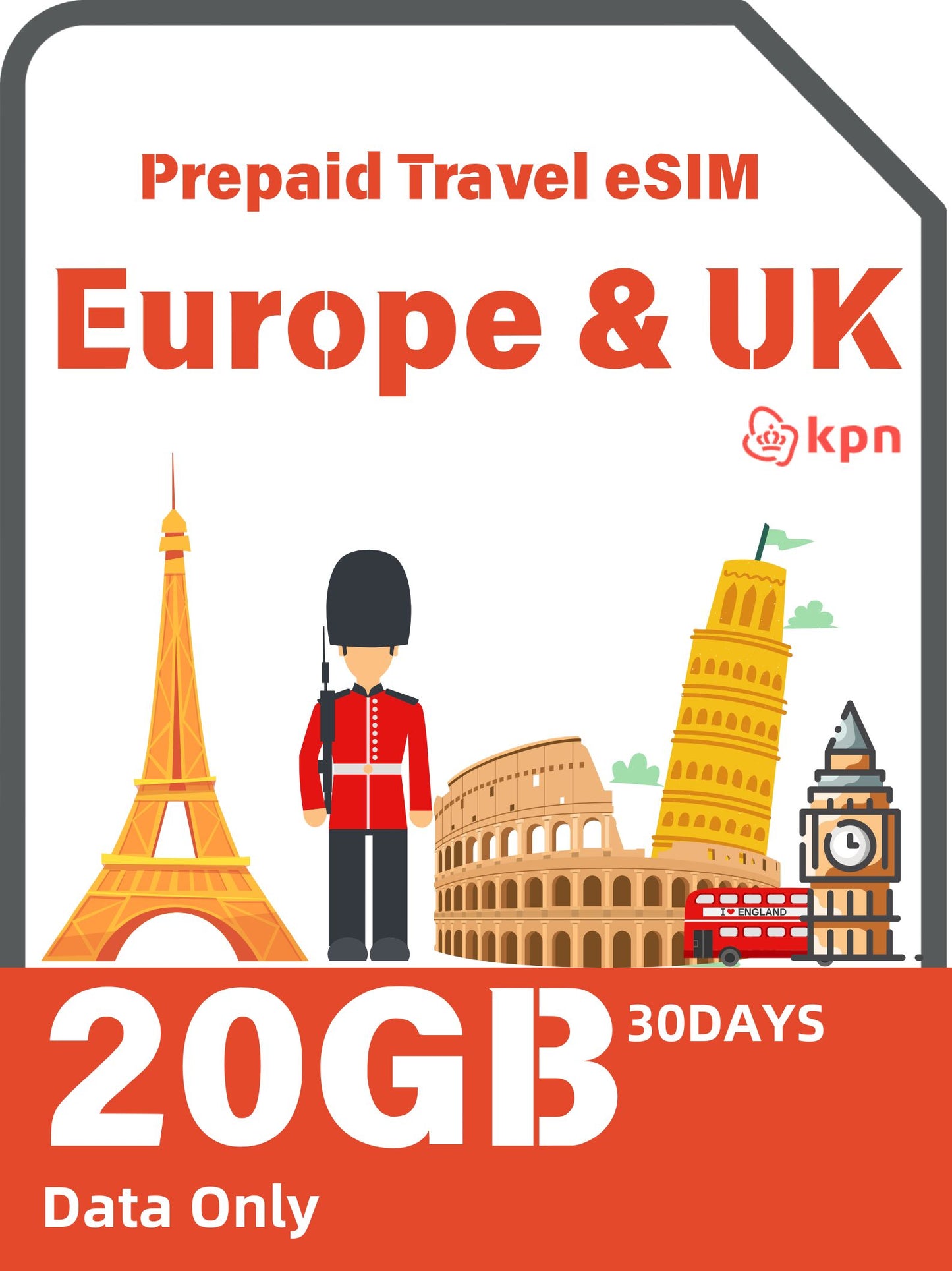 Europe & UK Prepaid Travel eSIM Card - KPN
