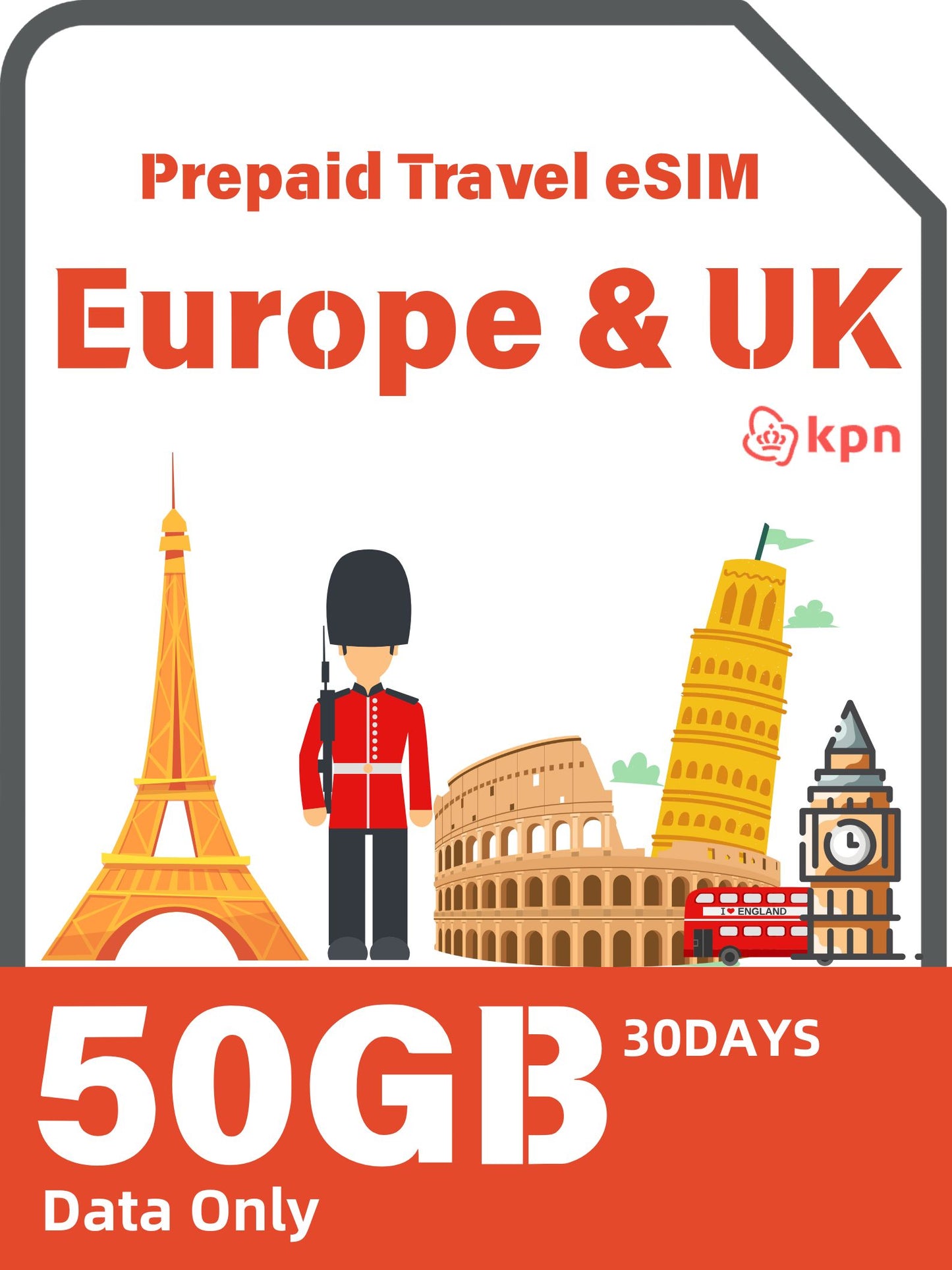 Europe & UK Prepaid Travel eSIM Card - KPN