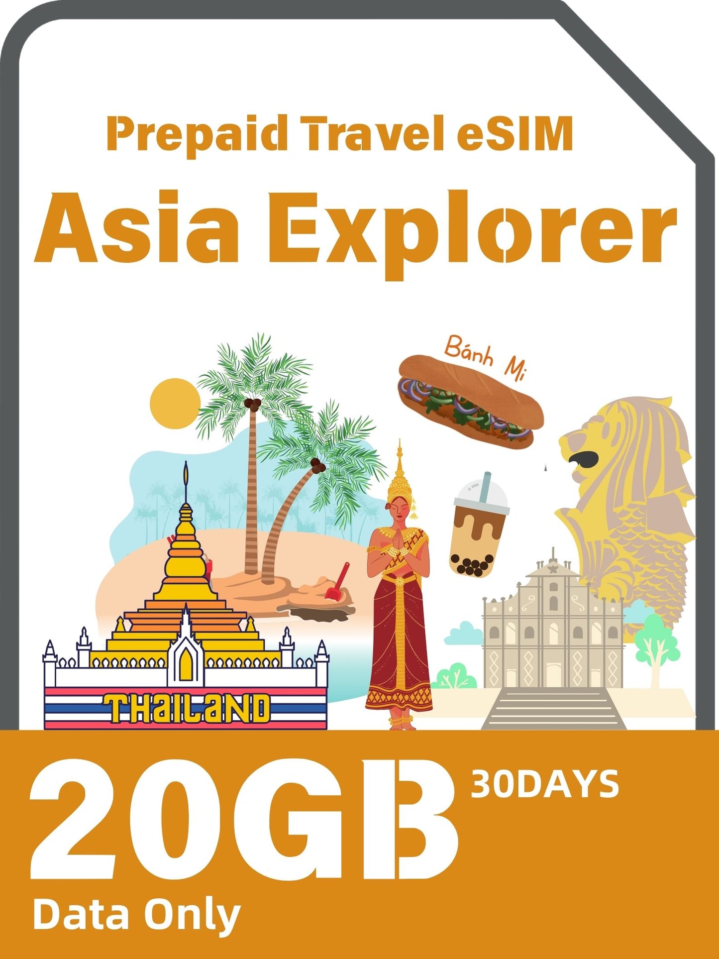 Asia Explorer Prepaid Travel eSIM Card - 10 Destinations