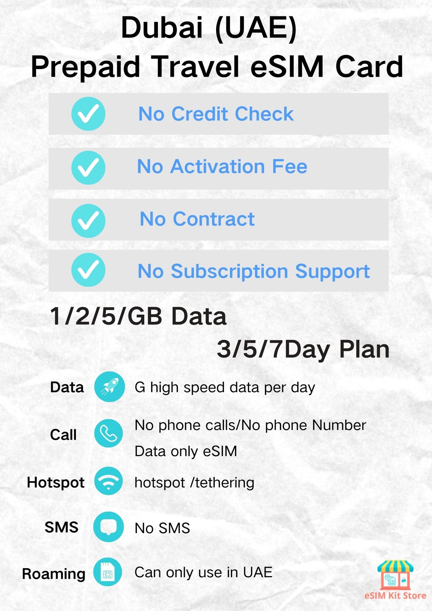 Dubai (UAE) Prepaid Travel eSIM Card