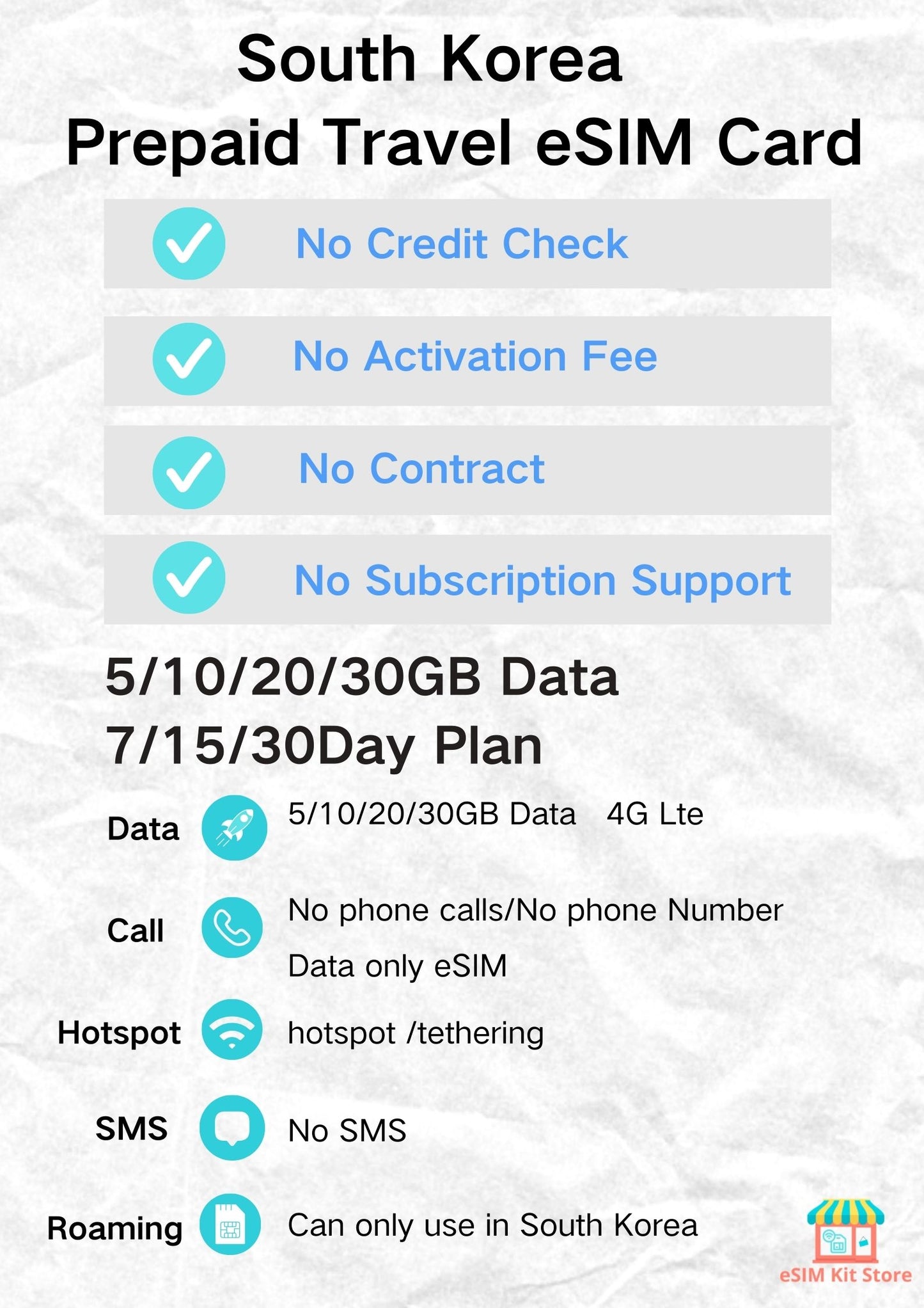 South Korea Prepaid Travel eSIM Card