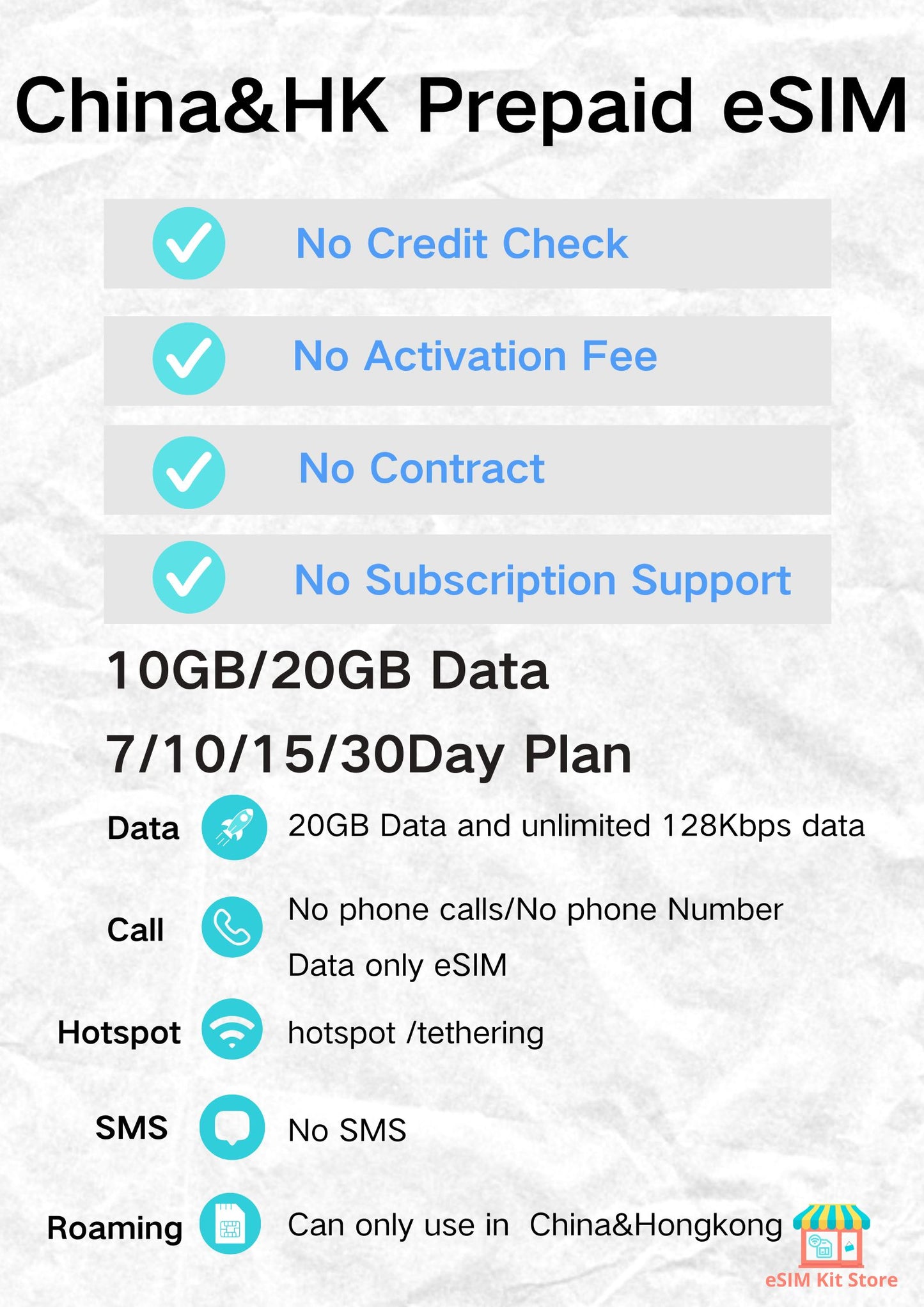 China & Hong Kong Prepaid Travel eSIM Card