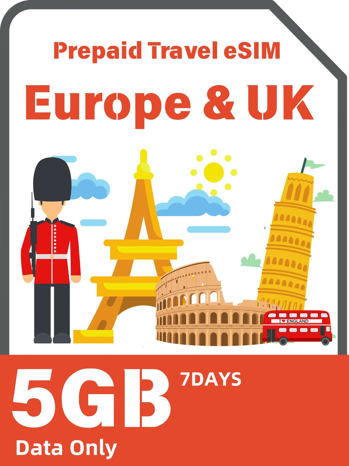 Europe & UK Prepaid Travel eSIM Card