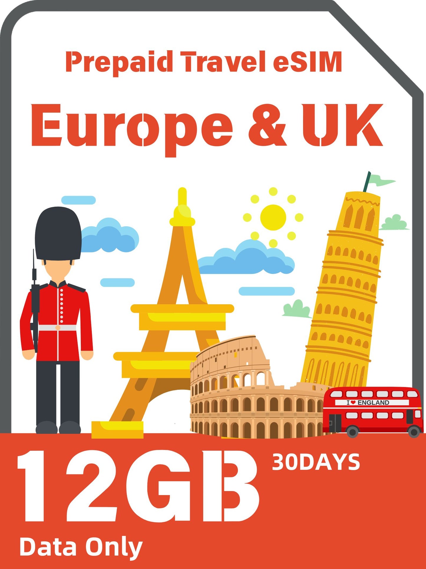 Europe & UK Prepaid Travel eSIM Card - Orange