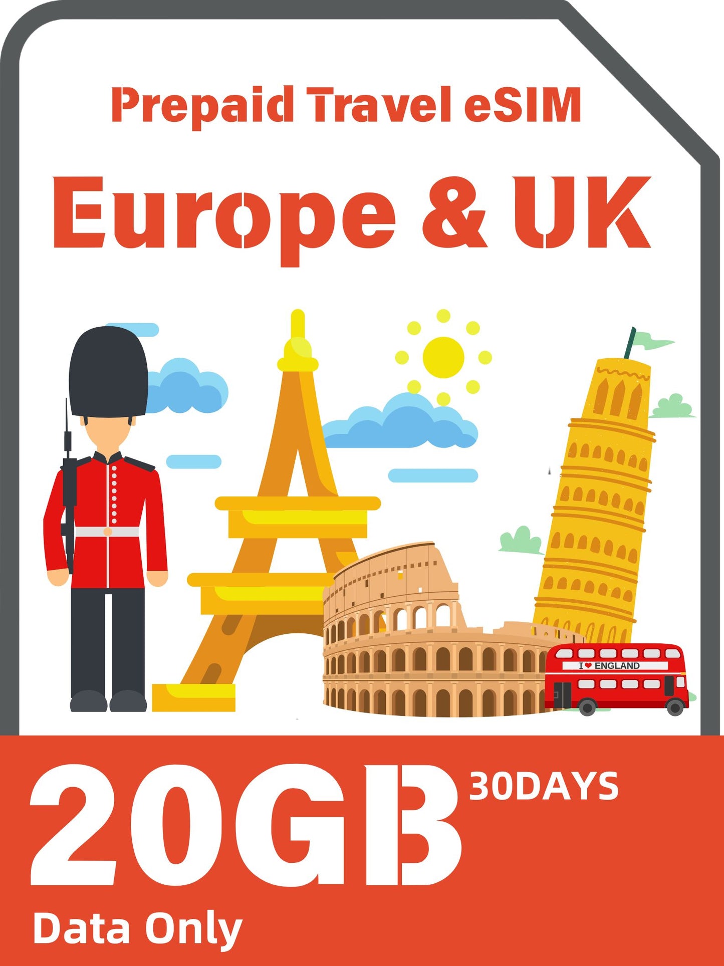 Europe & UK Prepaid Travel eSIM Card