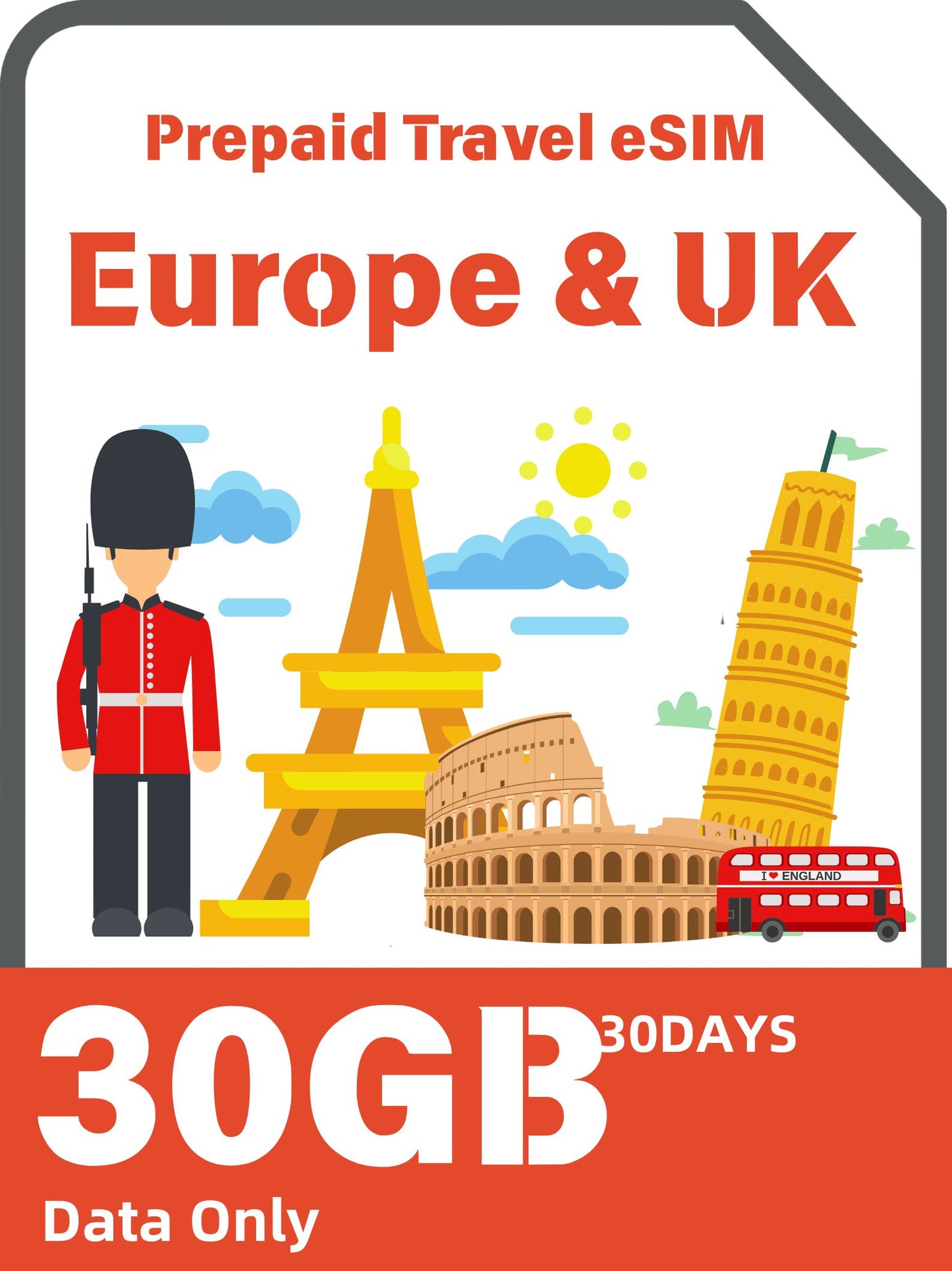 Europe & UK Prepaid Travel eSIM Card