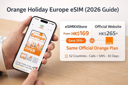 Orange Holiday Europe eSIM 評測 2026｜52 國 30 天方案、USD 價格對比、官網更便宜替代｜eSIMKitStore