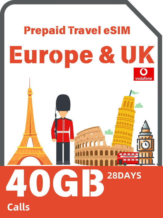 Europe & UK Prepaid Travel eSIM - Vodafone