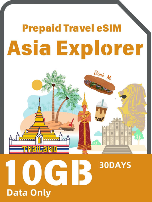 Asia Explorer Prepaid Travel eSIM Card - 10 Destinations