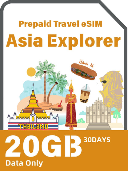 Asia Explorer Prepaid Travel eSIM Card - 10 Destinations