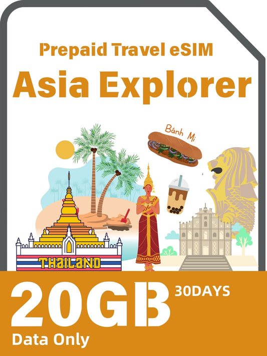 Asia Explorer Prepaid Travel eSIM Card - 10 Destinations