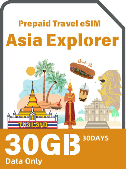 Asia Explorer Prepaid Travel eSIM Card - 10 Destinations