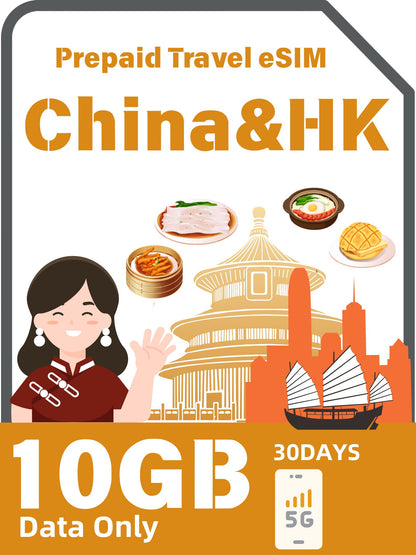 China & Hong Kong Prepaid Travel eSIM Card