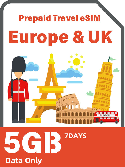 Europe & UK Prepaid Travel eSIM Card