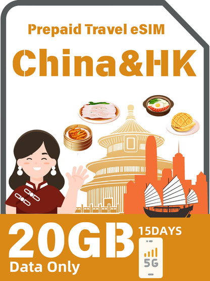 China & Hong Kong Prepaid Travel eSIM Card