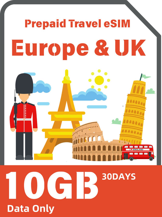 Europe &amp; UK Prepaid Travel eSIM Card