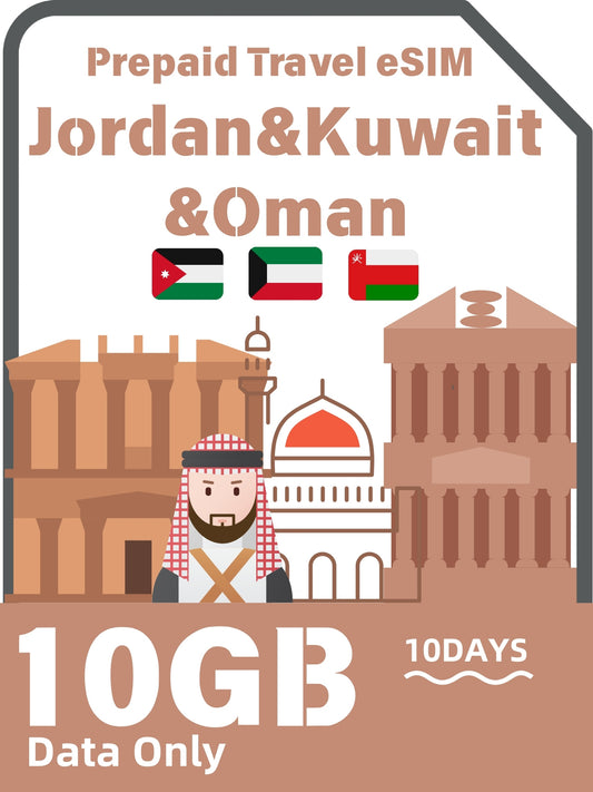 Jordan&Kuwait&Oman Prepaid Travel eSIM Card 
