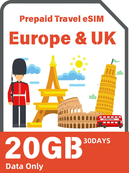 Europe & UK Prepaid Travel eSIM Card
