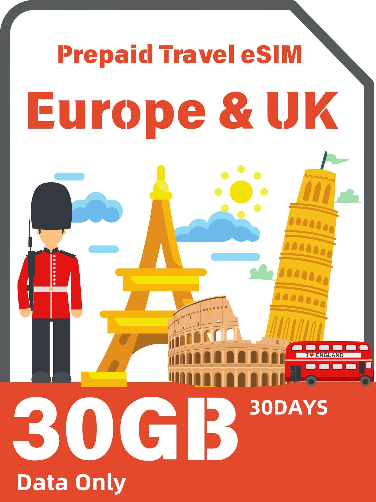 Europe &amp; UK Prepaid Travel eSIM Card - Orange 