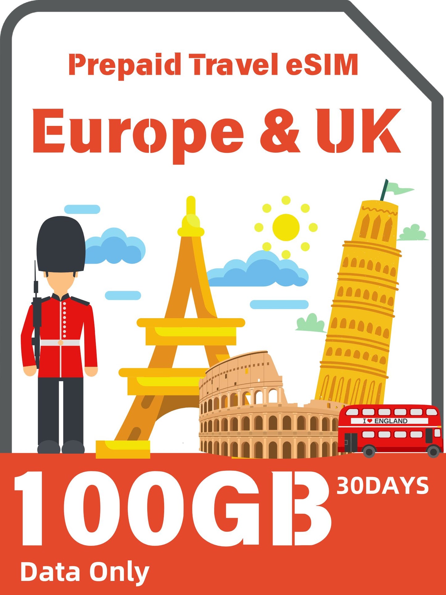 Europe &amp; UK Prepaid Travel eSIM Card - Orange 