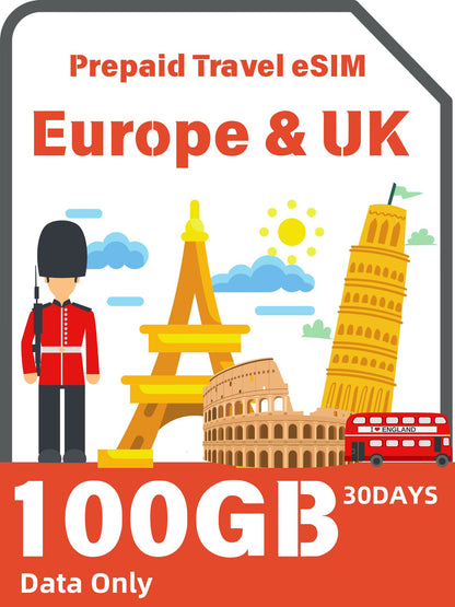 Europe &amp; UK Prepaid Travel eSIM Card - Orange 