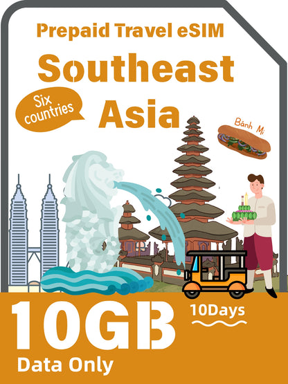 Southeast Asia Prepaid Travel eSIM Card-6 Countries