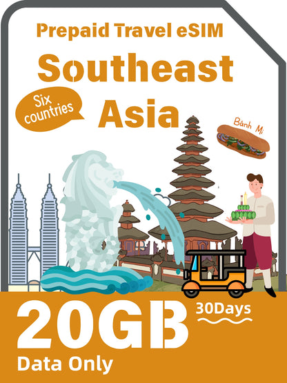 Southeast Asia Prepaid Travel eSIM Card-6 Countries
