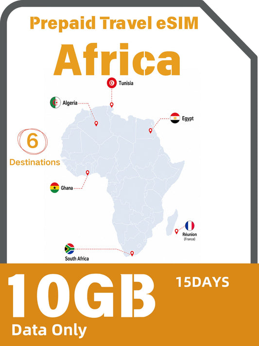 Africa 6 Countries Prepaid Travel eSIM｜Algeria, Tunisia, Réunion, Ghana, Egypt & South Africa