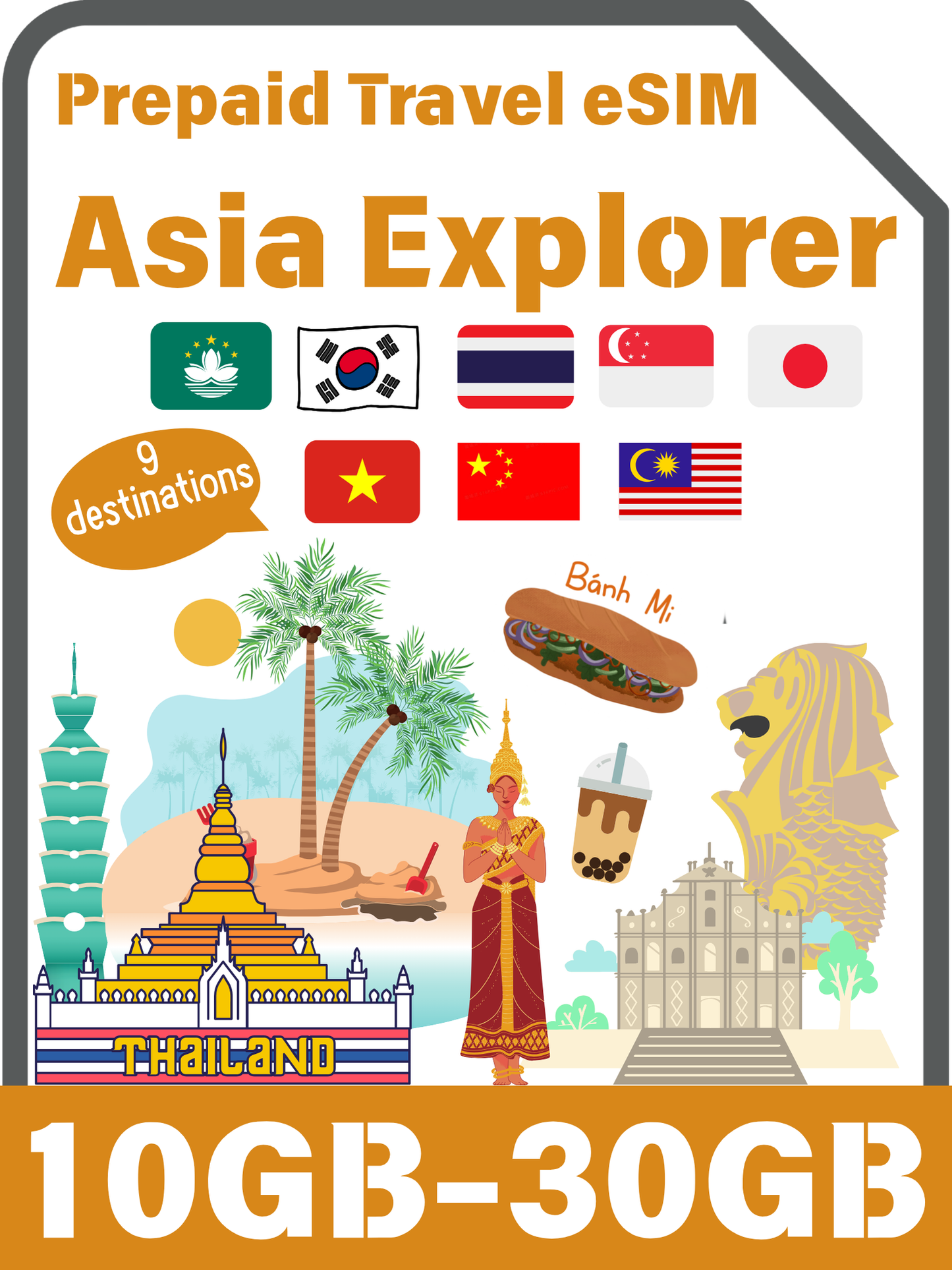 亞洲旅遊通 eSIM 卡（9 個目的地）