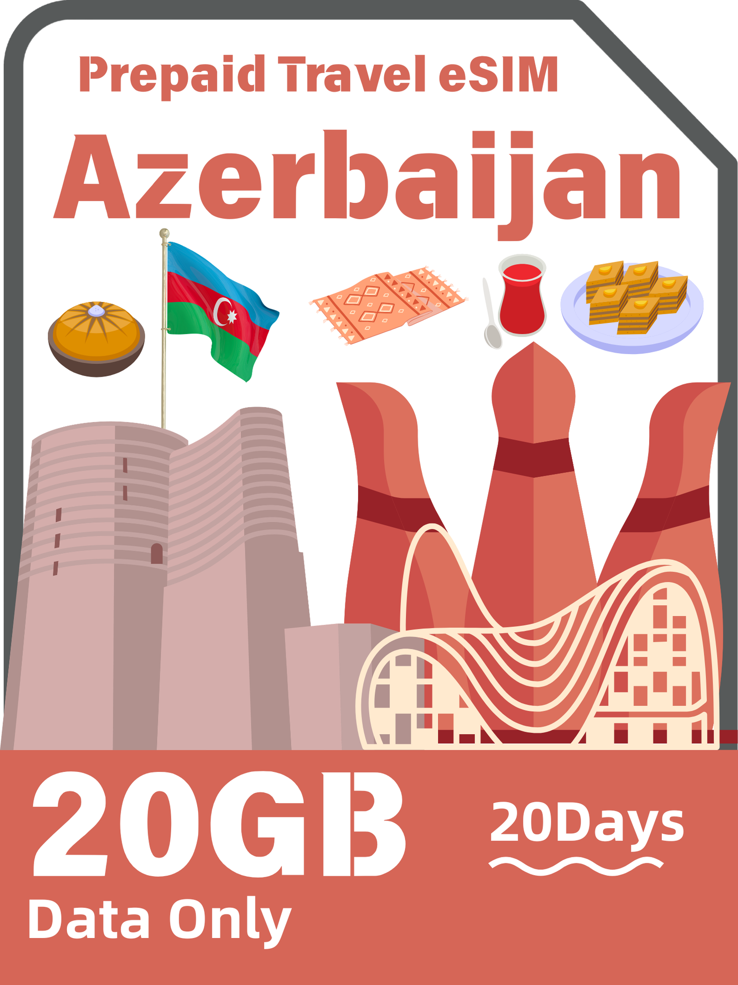 アゼルバイジャン旅行 eSIM カード｜Bakcell / Azercell 5G インターネットデータカード