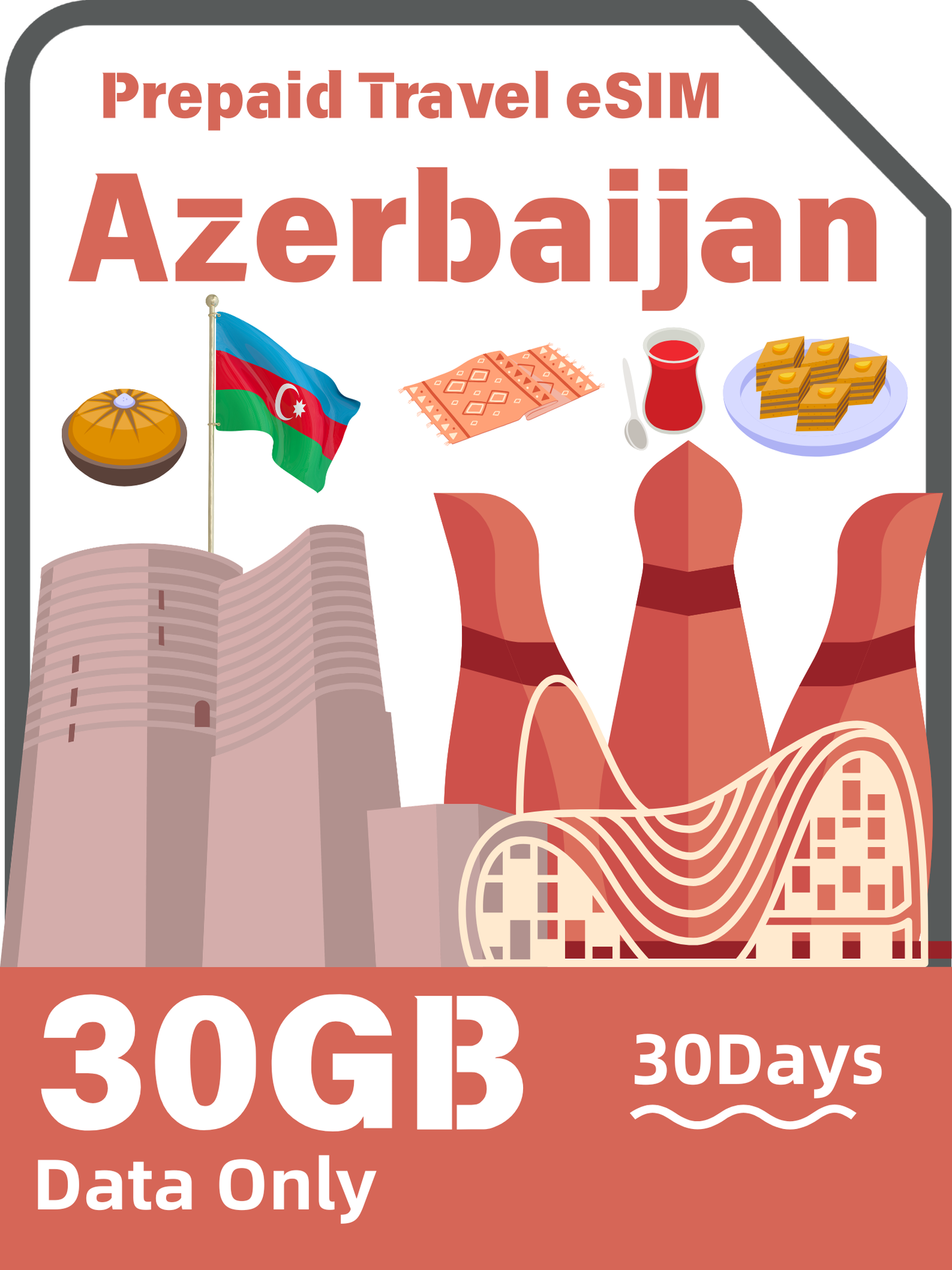 アゼルバイジャン旅行 eSIM カード｜Bakcell / Azercell 5G インターネットデータカード