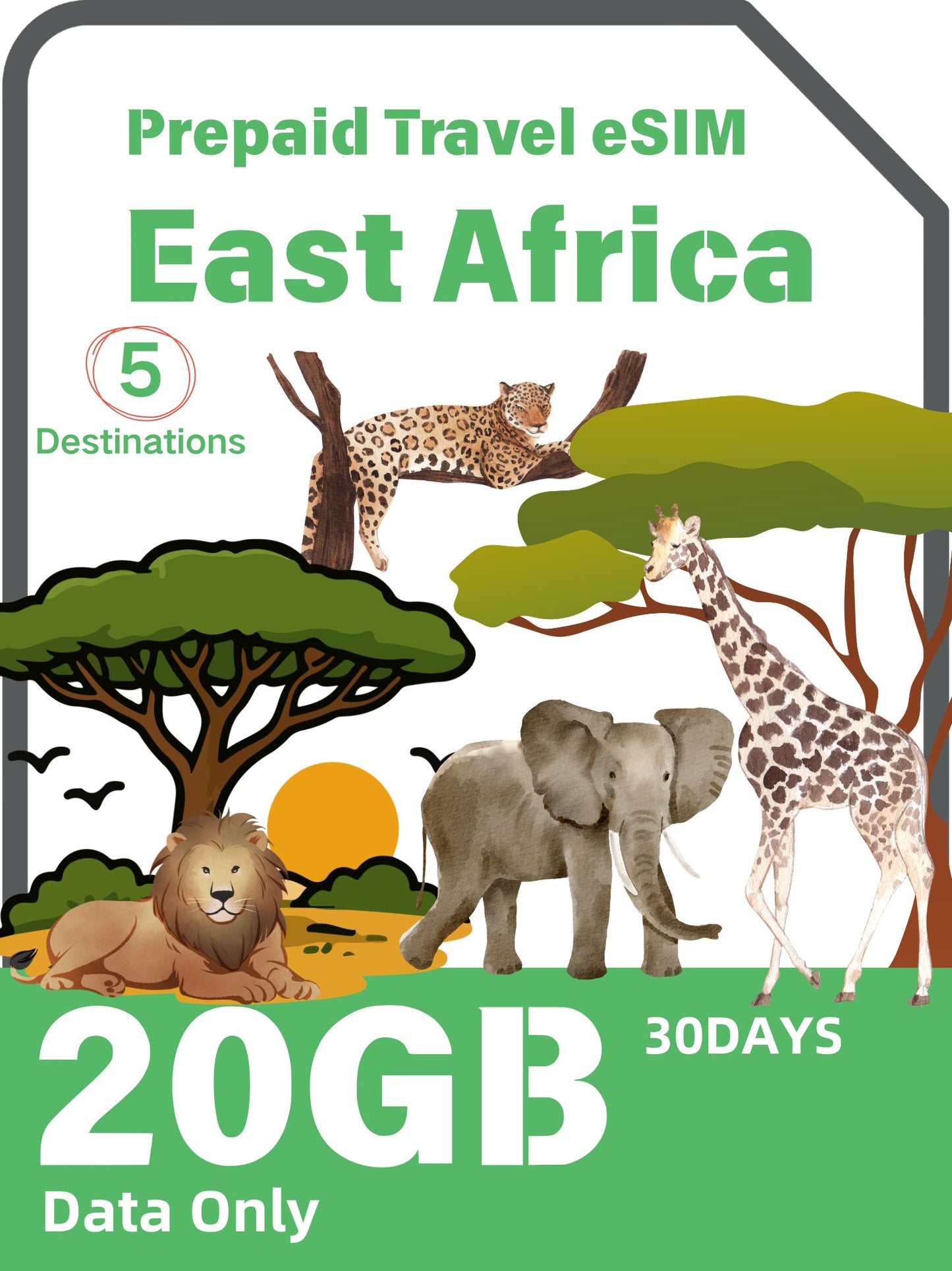 East Africa 5 Countries Prepaid Travel eSIM｜Tanzania, Uganda, Zambia, Rwanda & Kenya