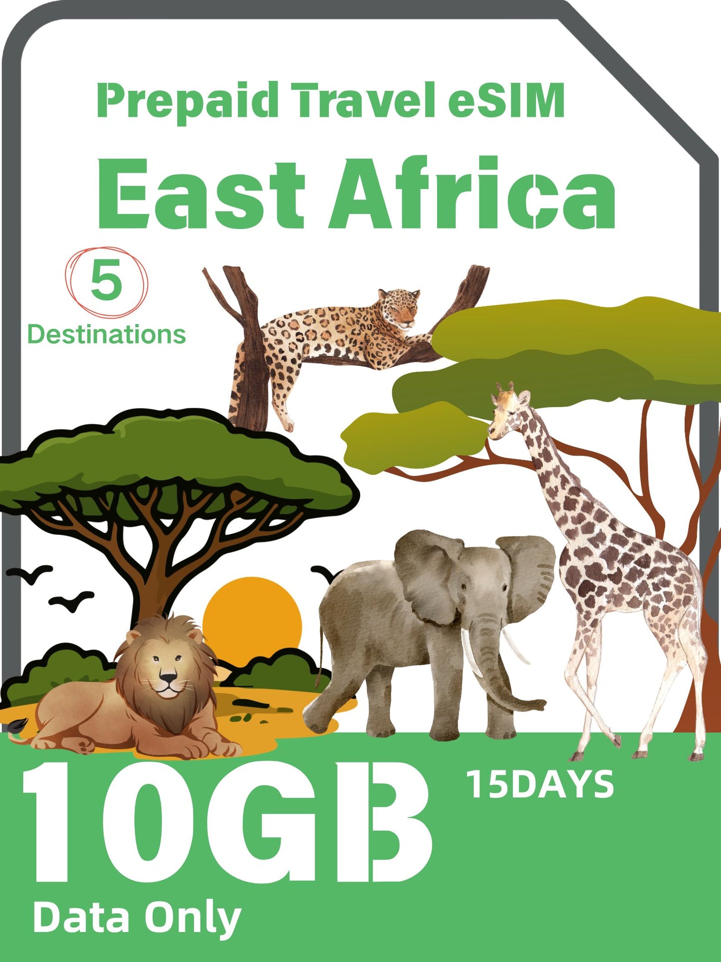 East Africa 5 Countries Prepaid Travel eSIM｜Tanzania, Uganda, Zambia, Rwanda & Kenya