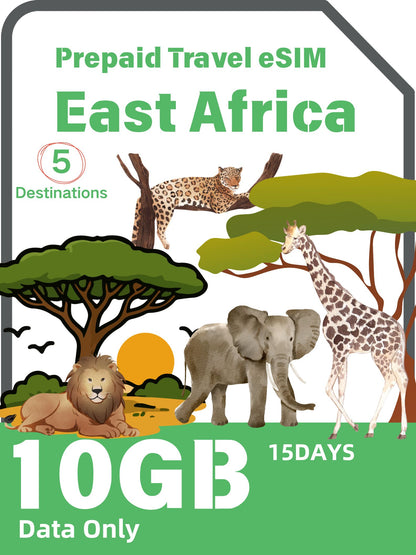East Africa 5 Countries Prepaid Travel eSIM｜Tanzania, Uganda, Zambia, Rwanda & Kenya