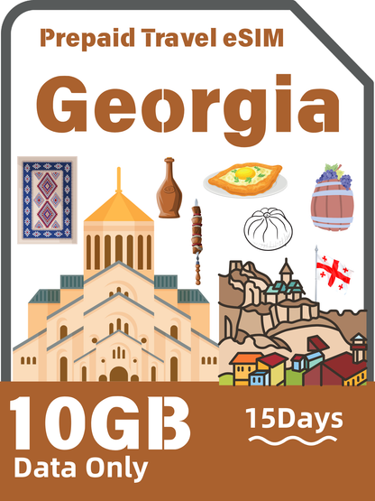 Georgia Travel eSIM Card | 4G/LTE Prepaid Data Plan