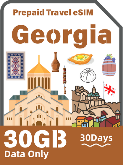 Georgia Travel eSIM Card | 4G/LTE Prepaid Data Plan