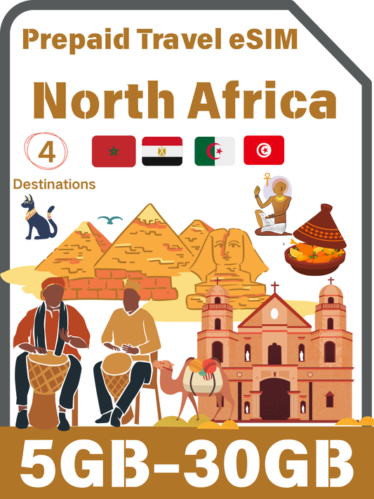 North Africa 4 Countries Prepaid Travel eSIM｜Morocco, Egypt, Algeria & Tunisia