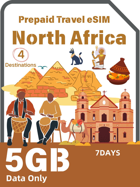North Africa 4 Countries Prepaid Travel eSIM｜Morocco, Egypt, Algeria & Tunisia