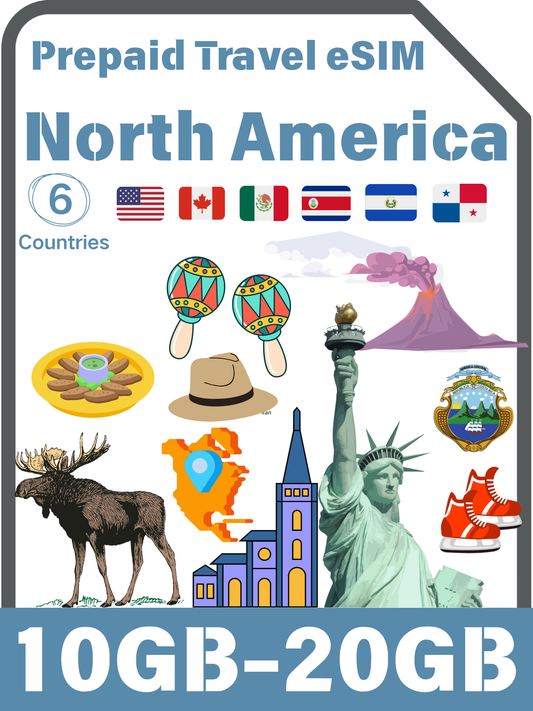 North America 6 Countries Prepaid Travel eSIM｜USA, Canada, Mexico, Costa Rica, El Salvador & Panama
