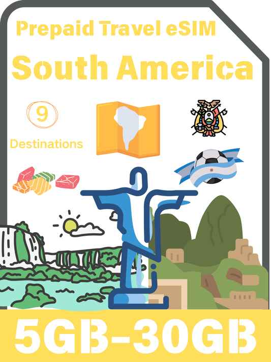 South America Prepaid Travel eSIM | 9 Destinations, 5GB-30GB