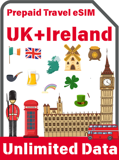 UK + Ireland Travel eSIM | Three 4G/5G Unlimited Data