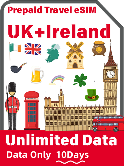 UK + Ireland Travel eSIM | Three 4G/5G Unlimited Data