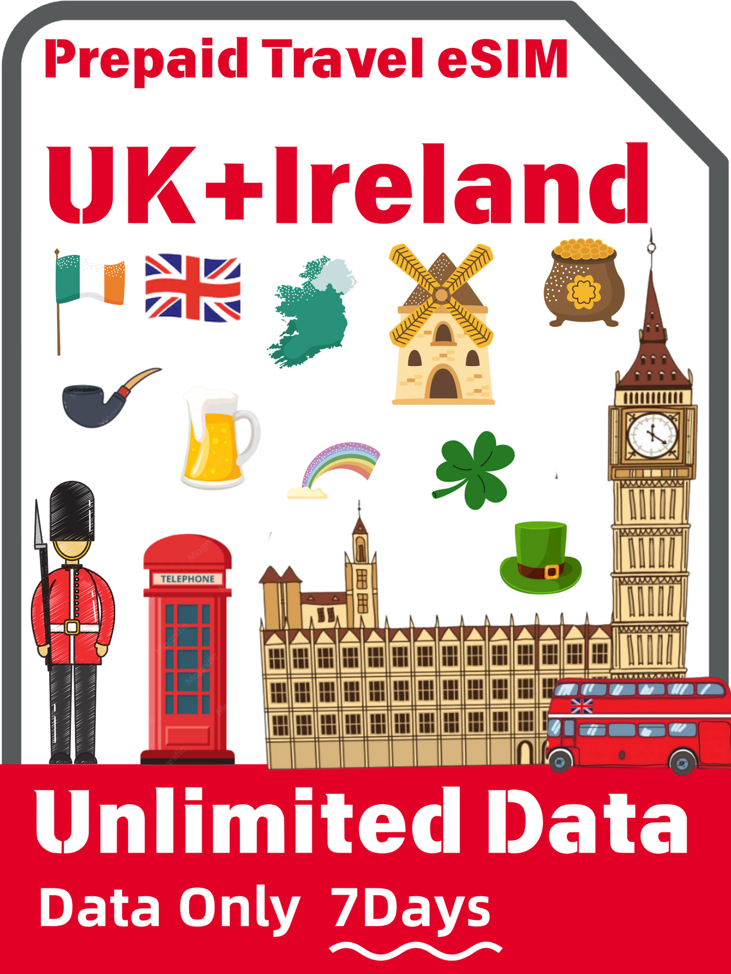UK + Ireland Travel eSIM | Three 4G/5G Unlimited Data