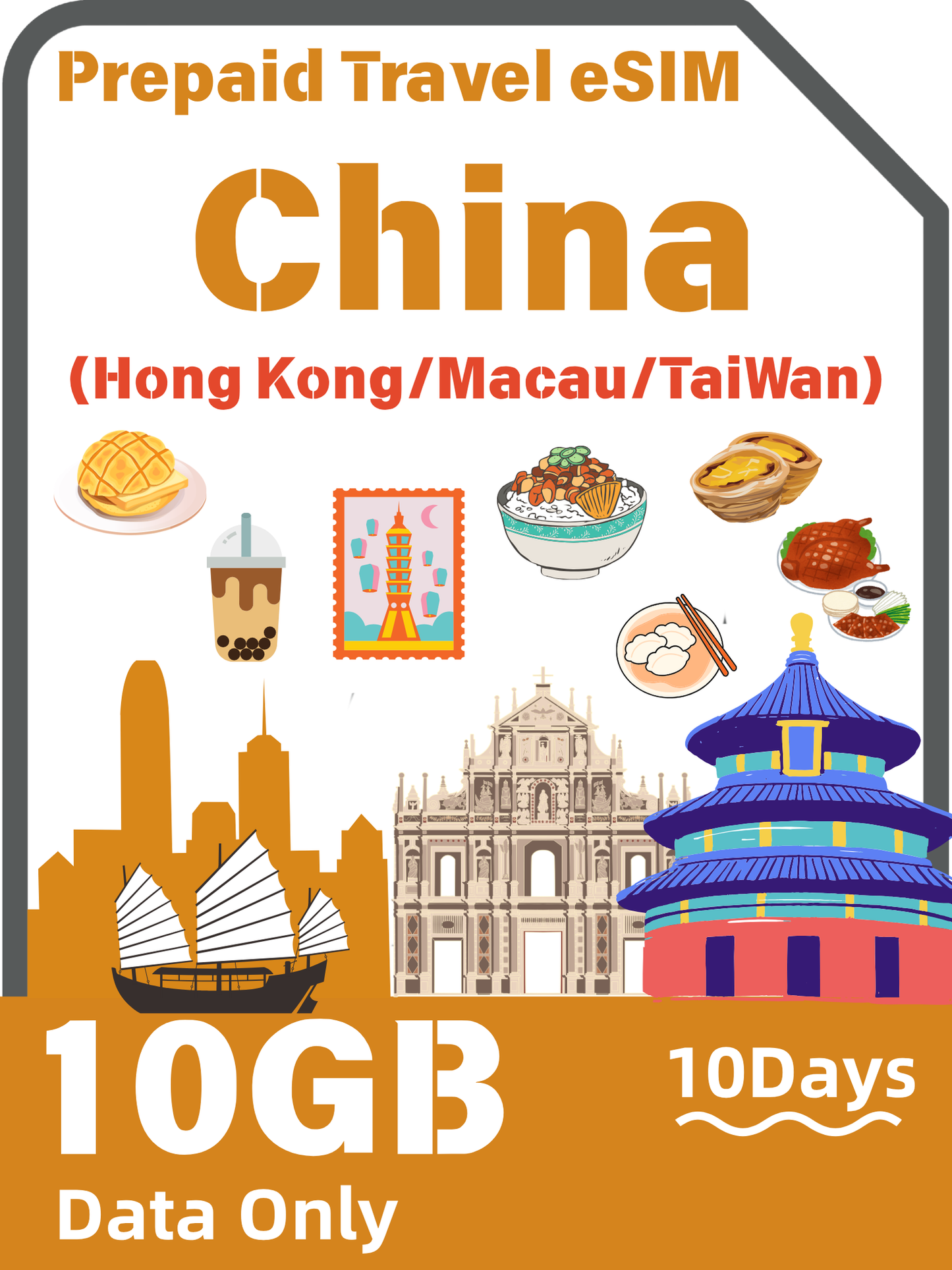 Mainland China / Hong Kong / Macau / Taiwan 4G/5G Data-Only Prepaid Travel eSIM