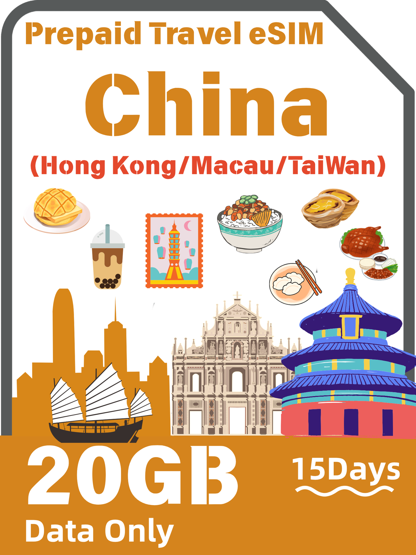 Mainland China / Hong Kong / Macau / Taiwan 4G/5G Data-Only Prepaid Travel eSIM
