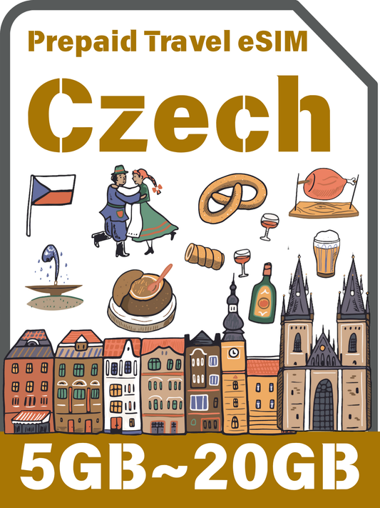 Czech eSIM Card | Prague Travel 5G/4G Prepaid Data + Hotspot Sharing