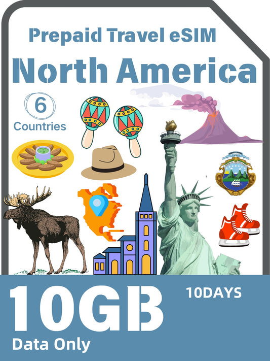 North America 6 Countries Prepaid Travel eSIM｜USA, Canada, Mexico, Costa Rica, El Salvador & Panama