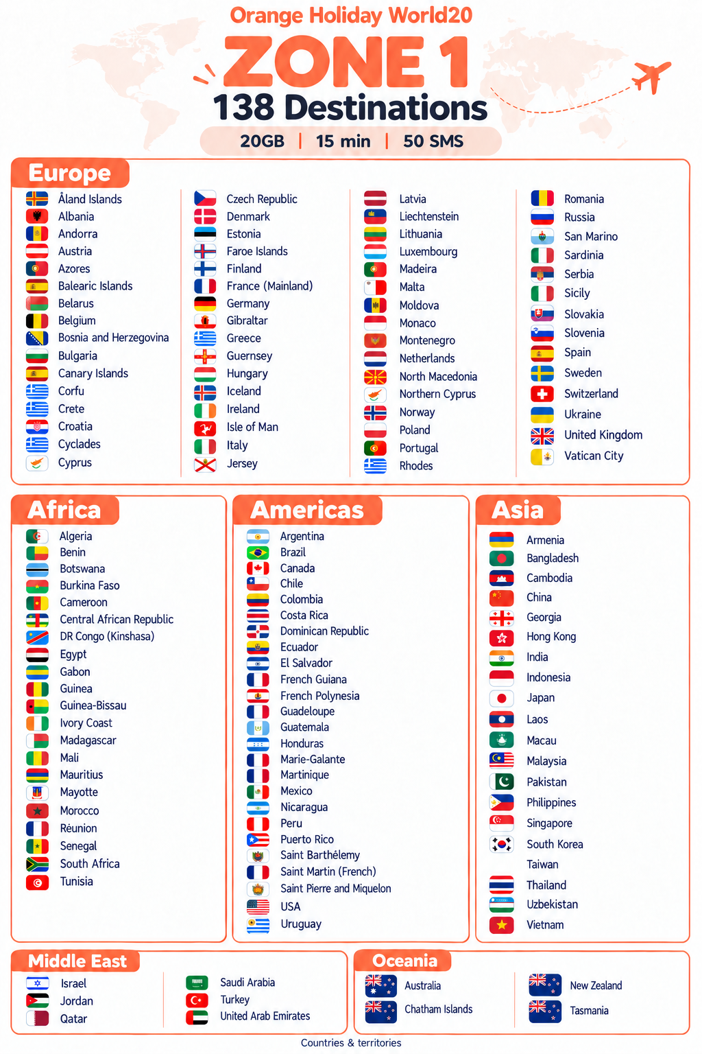 Orange Holiday World 20GB eSIM | 31-Day Global Travel Data