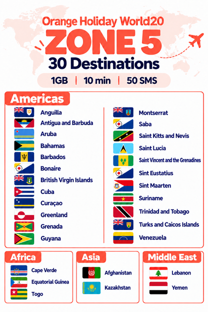 Orange Holiday World 20GB eSIM | 31-Day Global Travel Data